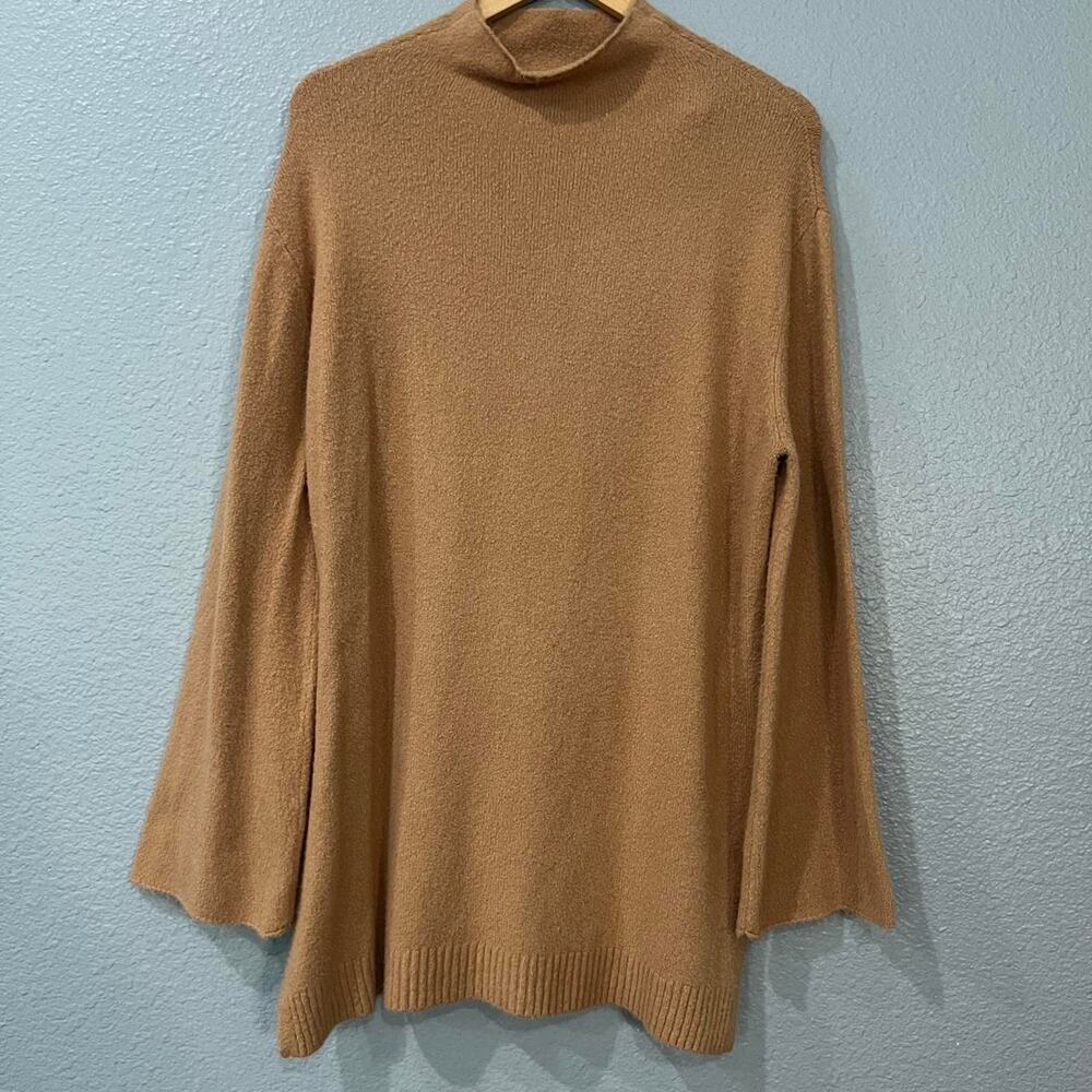 Chelsea28 Camel Funnel Neck Bell Sleeve Tunic Sweater